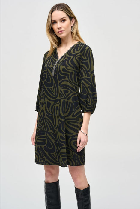 Joseph Ribkoff Black/Green Abstract Puff Sleeve Shift Dress 243154 AfterRetail Joseph Ribkoff Black/Green Abstract Puff Sleeve Shift Dress 243154 AfterRetail