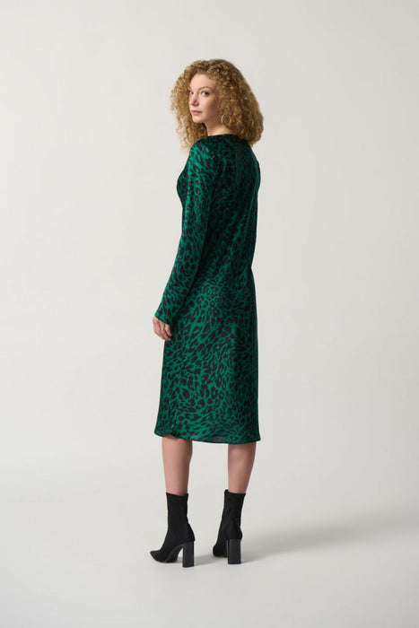 Joseph Ribkoff Black/Green Animal Print Cowl Neck Midi Dress 233115