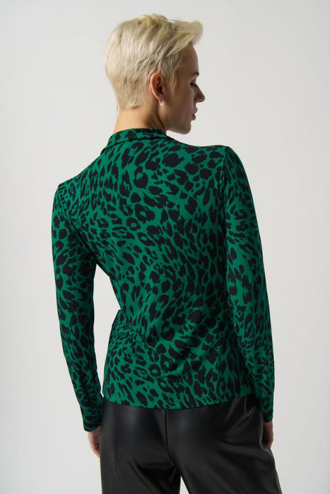 Joseph Ribkoff Black/Green Animal Print Tie Front Long Sleeve Top 233256