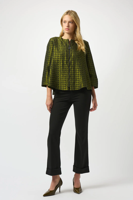 Joseph Ribkoff Black/Green Polka Dot Print Jacquard Swing Jacket 253125