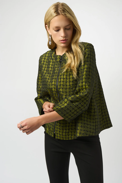 Joseph Ribkoff 253125 Black/Green Polka Dot Print Jacquard Swing Jacket