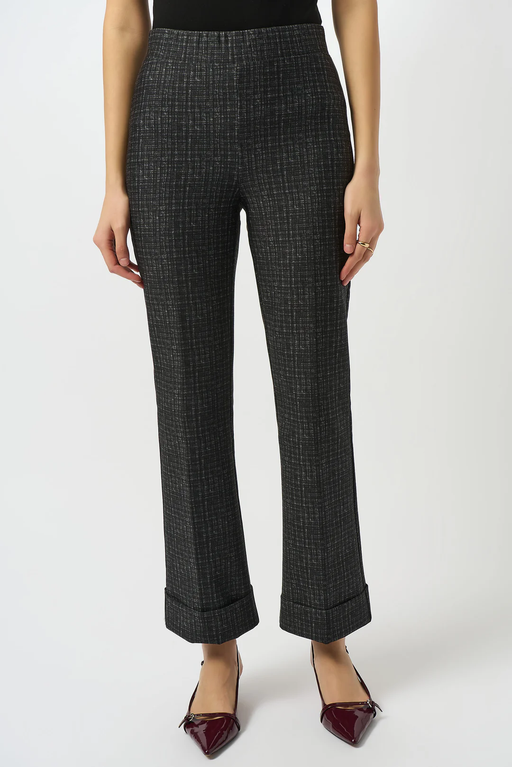 Joseph Ribkoff 253109 Black/Grey Checkered Print Pull On Flared Pants