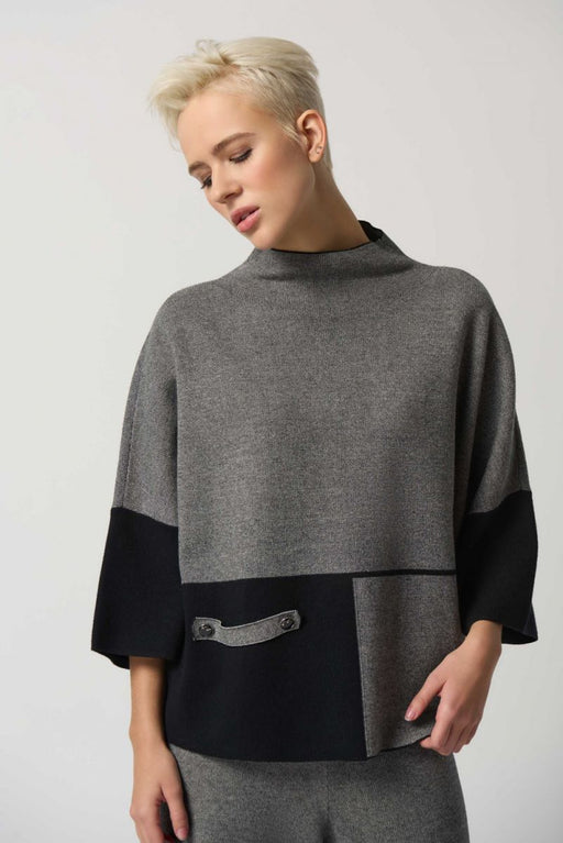 Joseph Ribkoff Style 233935 Black/Grey Color Block 3/4 Sleeve Boxy Knit Top
