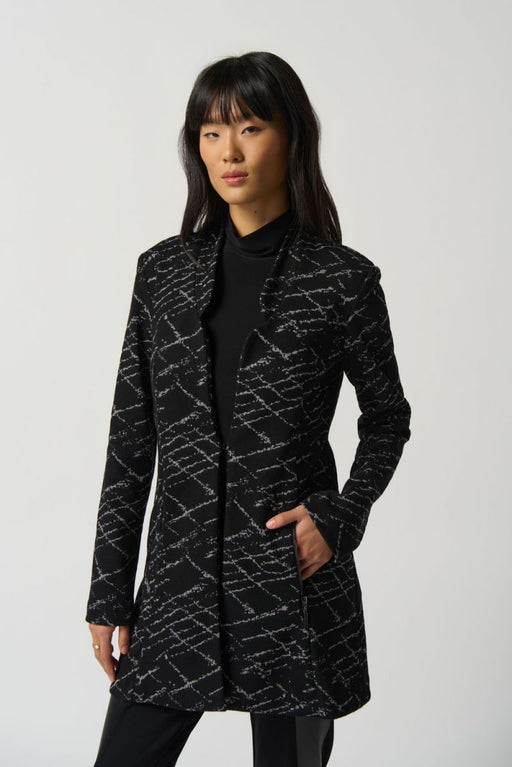 Joseph Ribkoff Style 233065 Black/Grey Printed Knit Long Sleeve Coat Cardigan