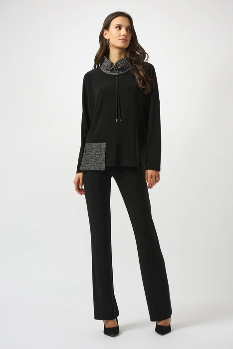 Joseph Ribkoff Black/Grey Silky Knit Long Sleeve Boxy Top 253052