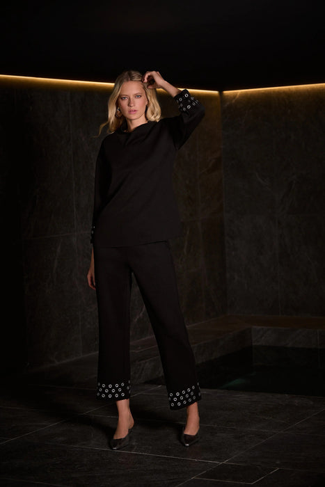 Joseph Ribkoff Black Grommet Detail 3/4 Sleeve Top 254067