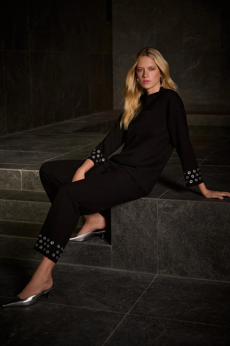 Joseph Ribkoff Black Grommet Detail 3/4 Sleeve Top 254067