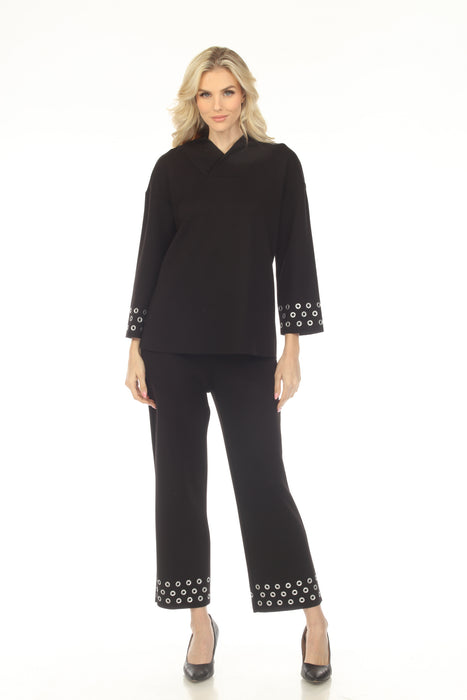 Joseph Ribkoff Black Grommet Detail 3/4 Sleeve Top 254067