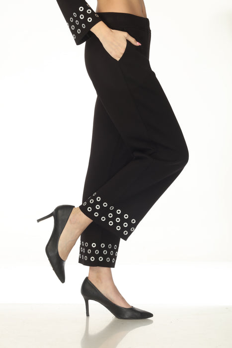 Joseph Ribkoff Black Grommet Detail Pull On Straight Pants 254094
