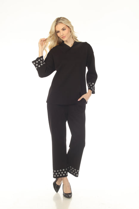 Joseph Ribkoff Black Grommet Detail Pull On Straight Pants 254094