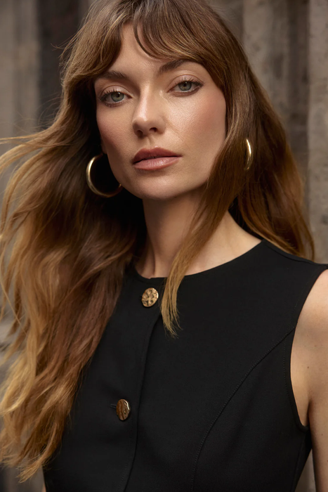 Joseph Ribkoff Black Heavy Knit Fitted Vest 253156