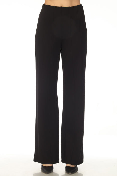 Woman wearing a black heavy knit pant with wide leg from Joseph Ribkoff