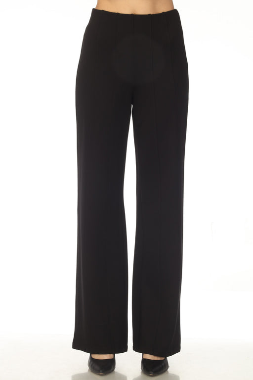 Woman wearing a black heavy knit pant with wide leg from Joseph Ribkoff