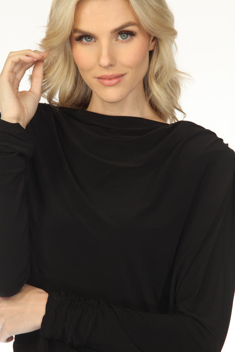 Joseph Ribkoff Black High Neck Cowl Back Long Sleeve Top 254030