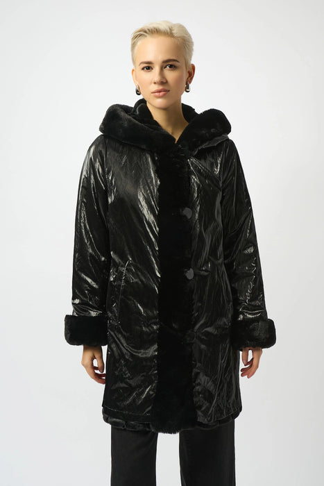 Joseph Ribkoff Hooded Reversible Faux Fur Coat 253926