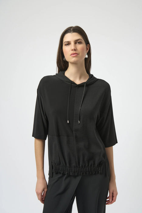 Joseph Ribkoff Style 252116 Black Hooded Short Sleeve Boxy Top