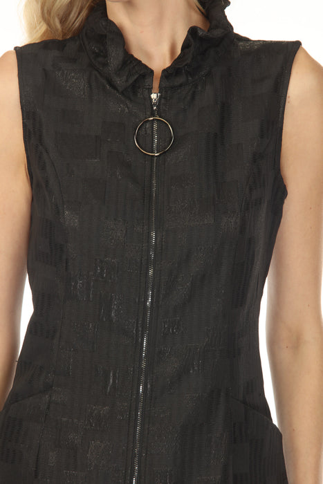 Joseph Ribkoff Black Jacquard Zip Front Midi Dress 254051