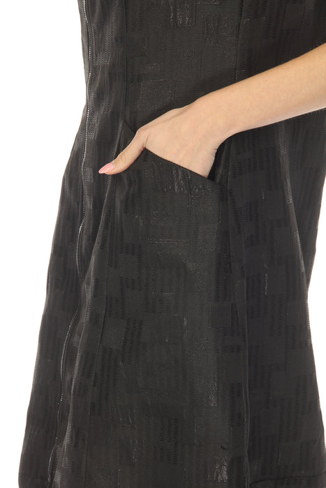 Joseph Ribkoff Black Jacquard Zip Front Midi Dress 254051