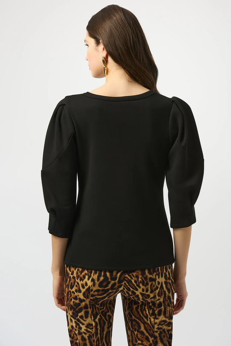 Joseph Ribkoff Black Keyhole Neckline 3/4 Puffed Sleeves Top 253048