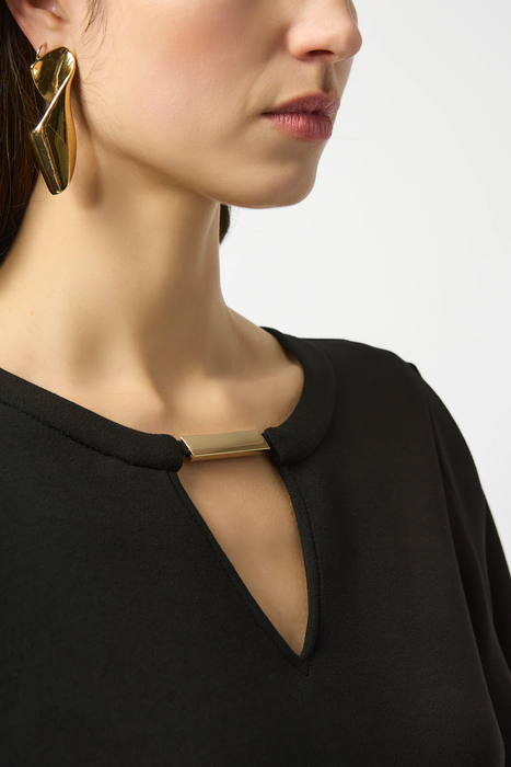 Joseph Ribkoff Black Keyhole Neckline 3/4 Puffed Sleeves Top 253048