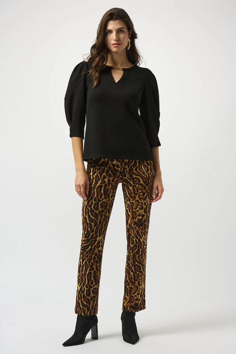 Joseph Ribkoff Black Keyhole Neckline 3/4 Puffed Sleeves Top 253048