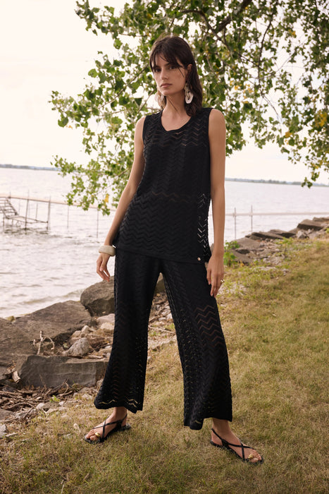 Joseph Ribkoff Black Chevron Stitch Culotte Pants 262933
