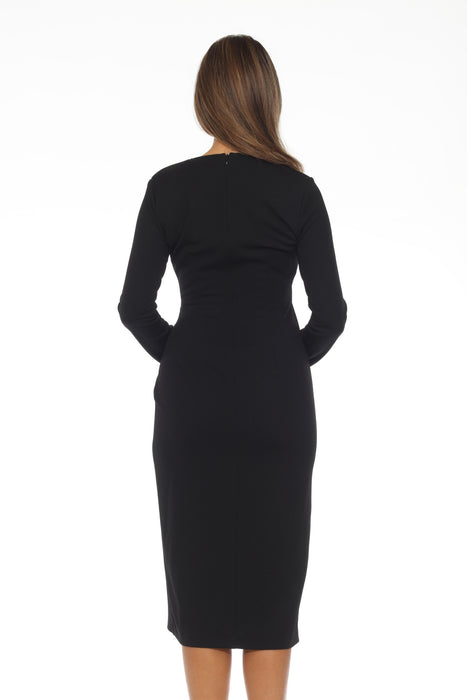 Joseph Ribkoff Black Knot Front Slit Midi Sheath Dress 243308 AfterRetail Joseph Ribkoff Black Knot Front Slit Midi Sheath Dress 243308 AfterRetail