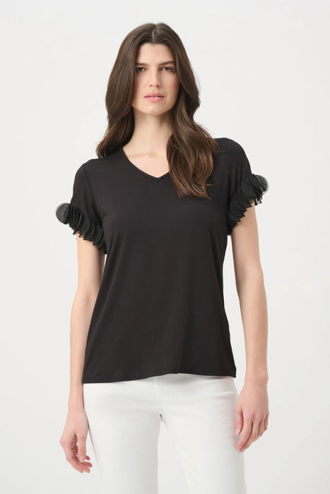 Joseph Ribkoff Laser Cut Chiffon Sleeves V-Neck Top 261201