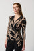 Joseph Ribkoff Style 234078 Black/Latte Animal Print Faux Wrap 3/4 Sleeve Top