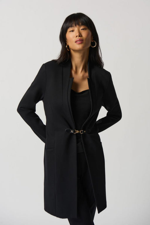 Joseph Ribkoff Style 233064 Black Long Sleeve Buckle Closure Longline Coat Jacket
