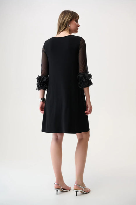 Joseph Ribkoff Black Mesh Ruffled Sleeves A-Line Dress 261212