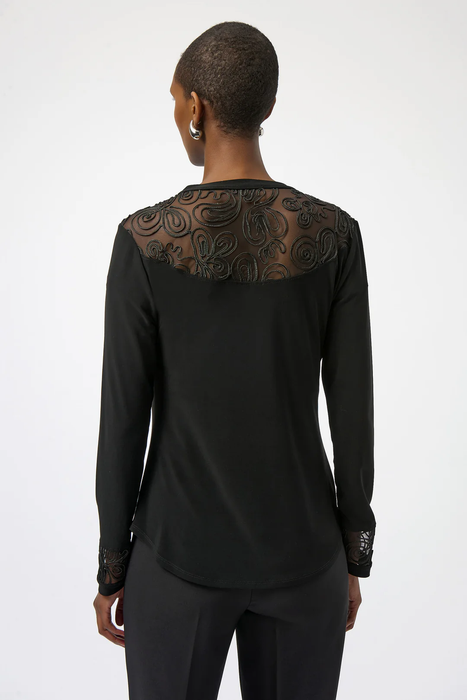 Joseph Ribkoff Black Mesh Crew Neck Long Sleeves Fitted Top 254213