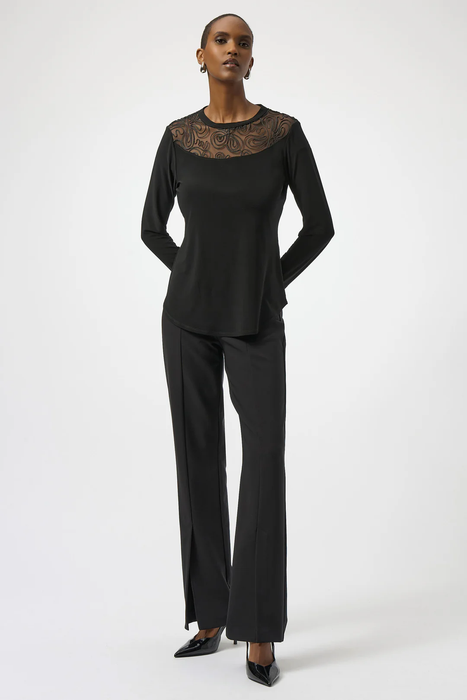 Joseph Ribkoff Black Mesh Crew Neck Long Sleeves Fitted Top 254213
