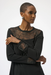 Joseph Ribkoff 254213 Black Mesh Crew Neck Long Sleeves Fitted Top