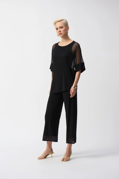 Joseph Ribkoff Black Mesh Insert Cropped Wide Leg Pants 251187
