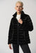Joseph Ribkoff Style 233967 Black Metallic Satin Zip-Up Hooded Puffer Coat
