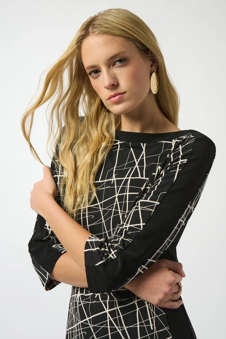 Joseph Ribkoff Black/Moonstone Abstract Lines Sheath Dress 253093