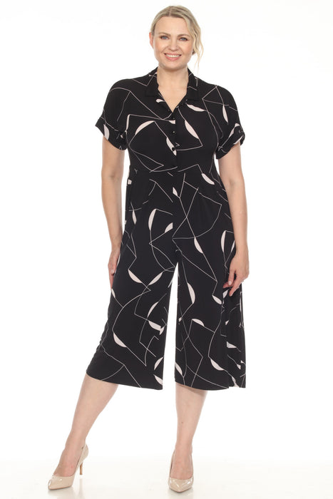 Joseph Ribkoff Style 251195 Black/Moonstone Abstract Print Cropped Jumpsuit