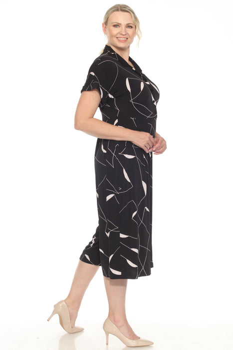 Joseph Ribkoff Black/Moonstone Abstract Print Cropped Jumpsuit 251195