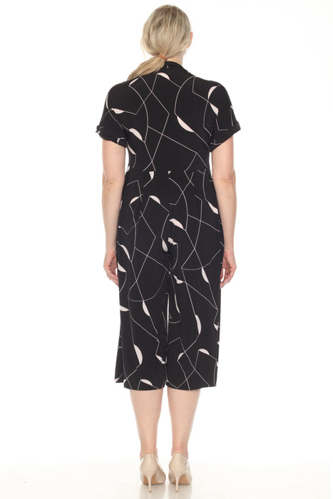 Joseph Ribkoff Black/Moonstone Abstract Print Cropped Jumpsuit 251195