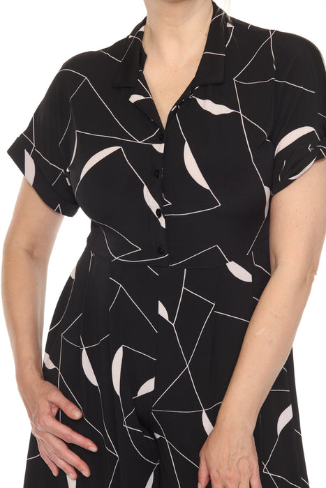 Joseph Ribkoff Black/Moonstone Abstract Print Cropped Jumpsuit 251195