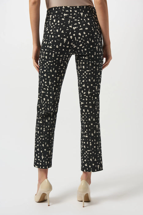 Joseph Ribkoff Black/Moonstone Abstract Print Slim Ankle Pants 253097