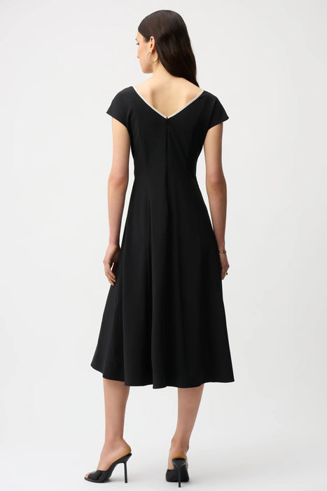 Joseph Ribkoff Black/Moonstone Buckle Detail Fit and Flare Dress 261051