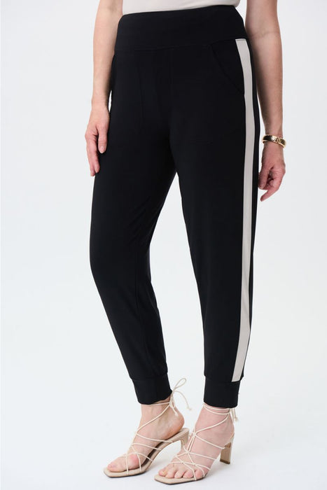 Joseph Ribkoff Style 231268 Black/Moonstone Side Stripe Pull On Jogger Pants