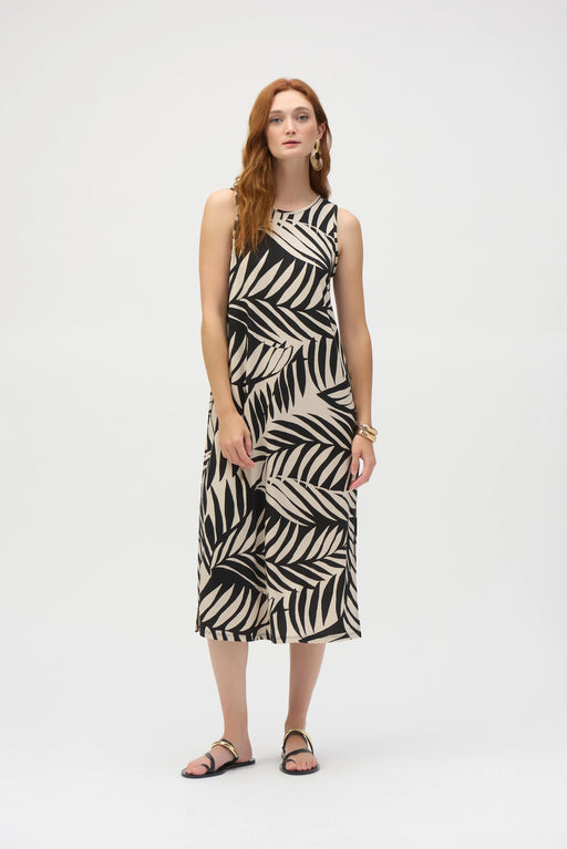 Joseph Ribkoff Style 252031 Black/Moonstone Tropical Print Midi A-Line Dress