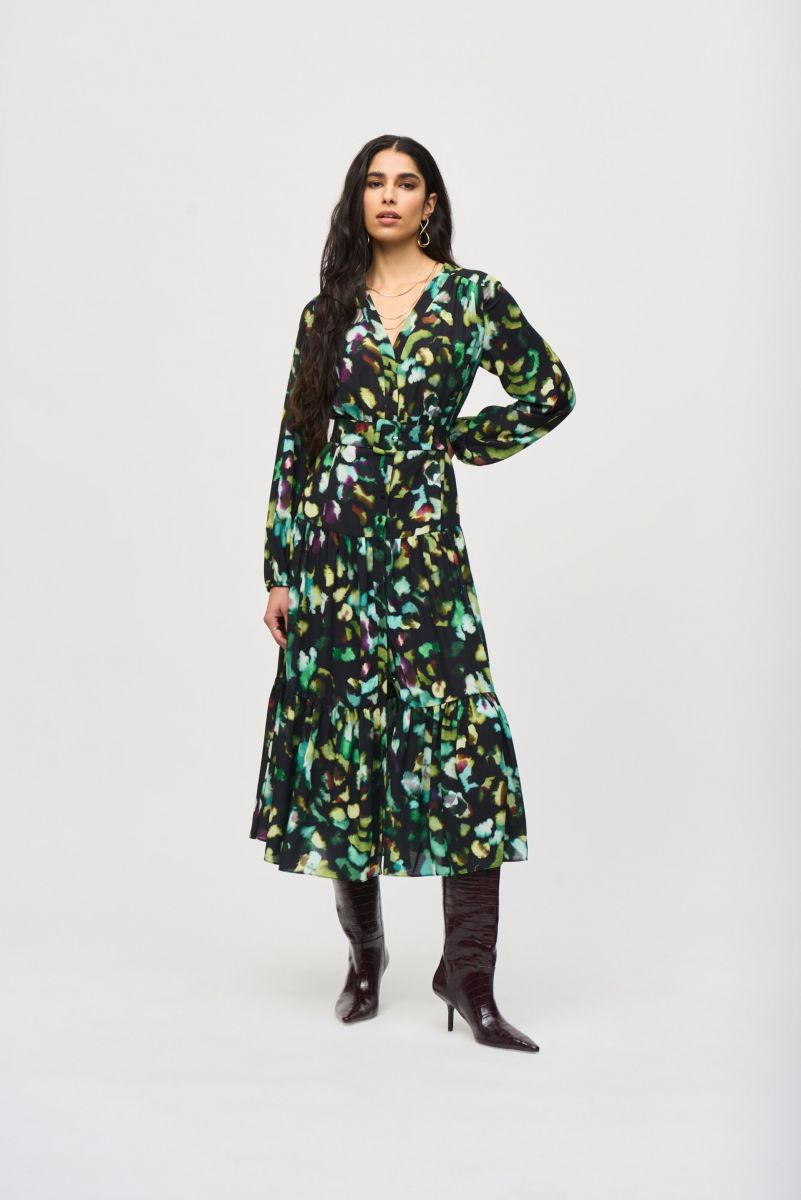 midi camo dress Abstract Camo Belted A-Line Midi Dress