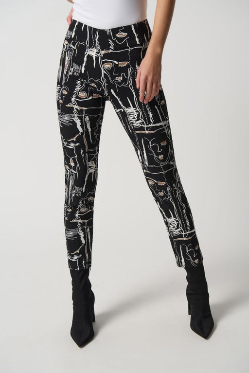 Joseph Ribkoff Style 233278 Black/Multi Abstract Face Print Pull On Cropped Pants
