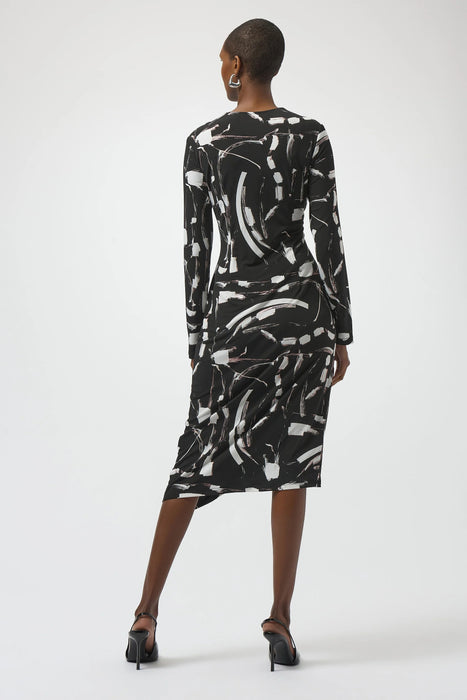 Joseph Ribkoff Black/Multi Abstract Faux Wrap Dress 254190