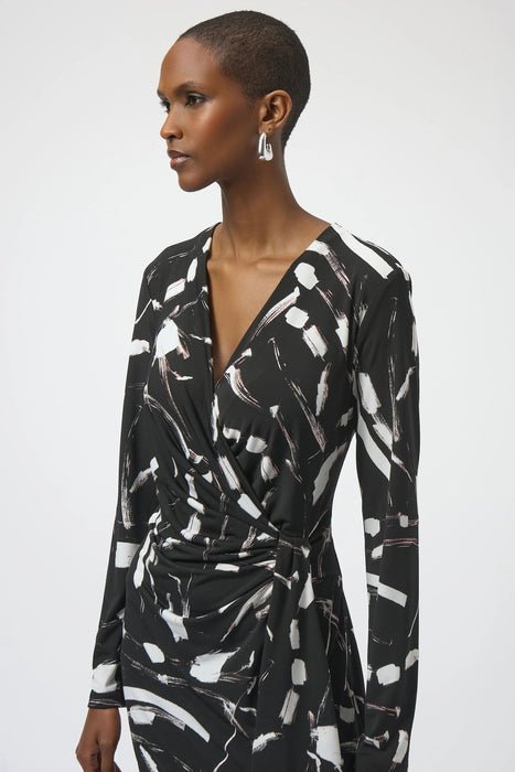 Joseph Ribkoff Black/Multi Abstract Faux Wrap Dress 254190