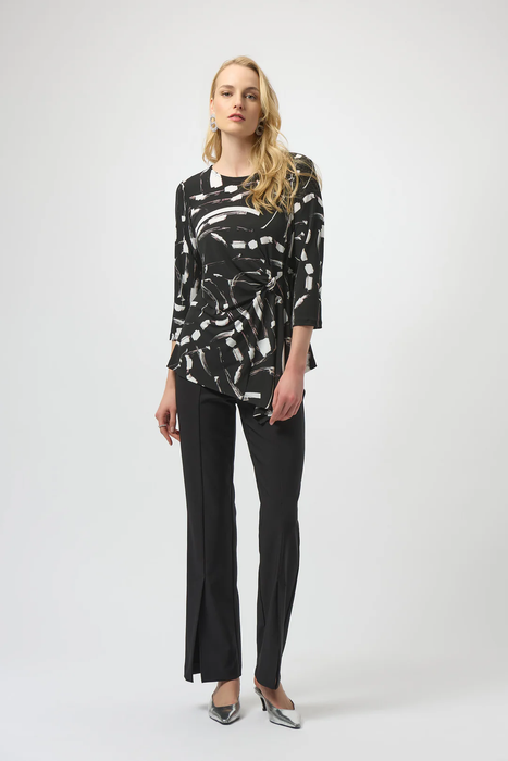 Joseph Ribkoff Black/Multi Abstract Print 3/4 Sleeves Asymmetrical Top 254165
